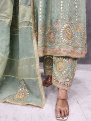 SEA GREEN 3/4TH ANARKALI WITH SALWAR AND GOTAPATTI DETAILING