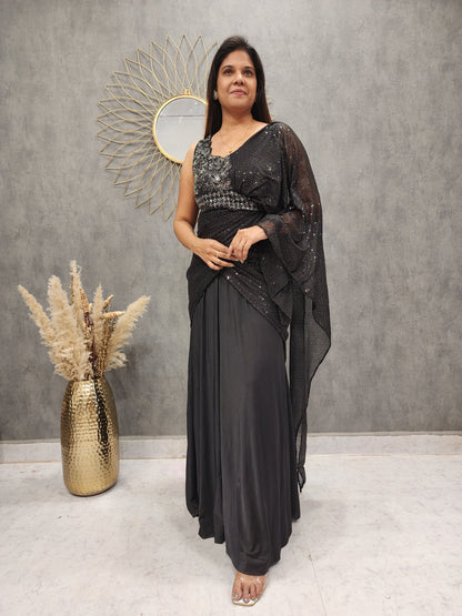 BLACK DRAPE SEQUENCE GOWN CUM SAREE