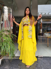 YELLOW EMBROIDED 3PC INDO-WESTERN DRESS