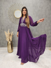 PURPLE FLARY EMBROIDED MAXI GOWN