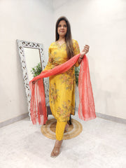 MANGO YELLOW TISSUE EMBROIDERED SUIT WITH ORGANZA DUPATTA