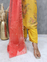 MANGO YELLOW TISSUE EMBROIDERED SUIT WITH ORGANZA DUPATTA
