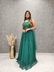 GREEN GOWN WITH CHOKER DUPATTA