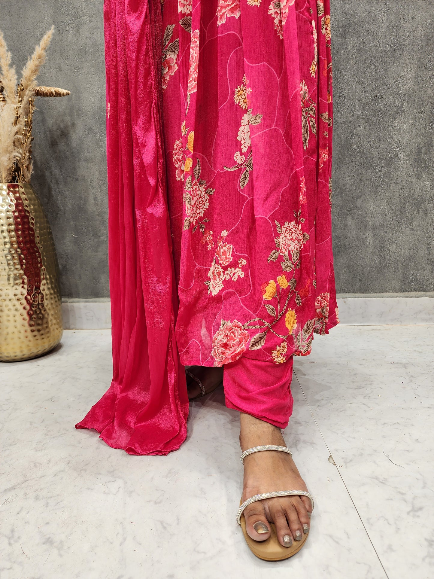 MANNAT FLORAL PRINT HOTPINK ANARKALI DRESS