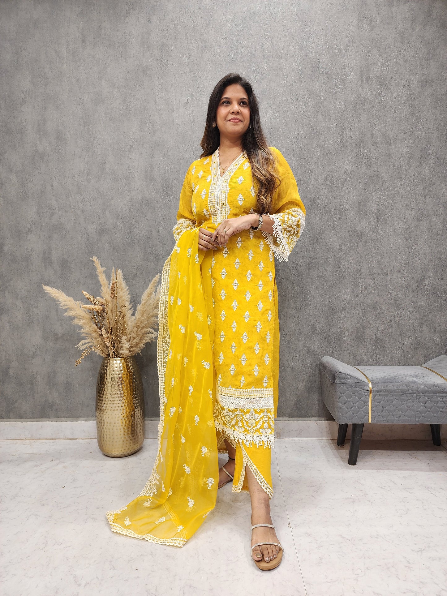 SANA YELLOW EMBROIDERED PAKISTANI SUIT