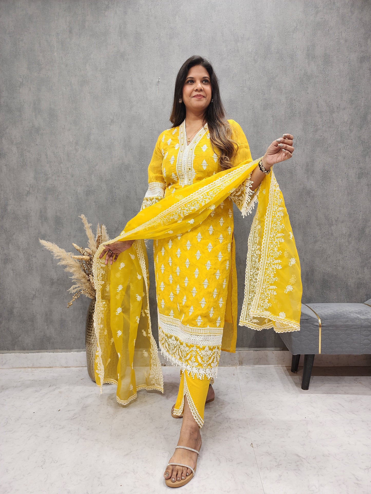 SANA YELLOW EMBROIDERED PAKISTANI SUIT