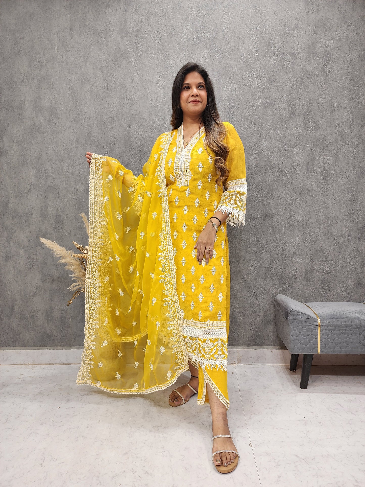 SANA YELLOW EMBROIDERED PAKISTANI SUIT