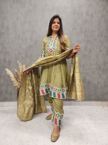 MEHENDI GREEN SALWAR SUIT WITH DUPATTA