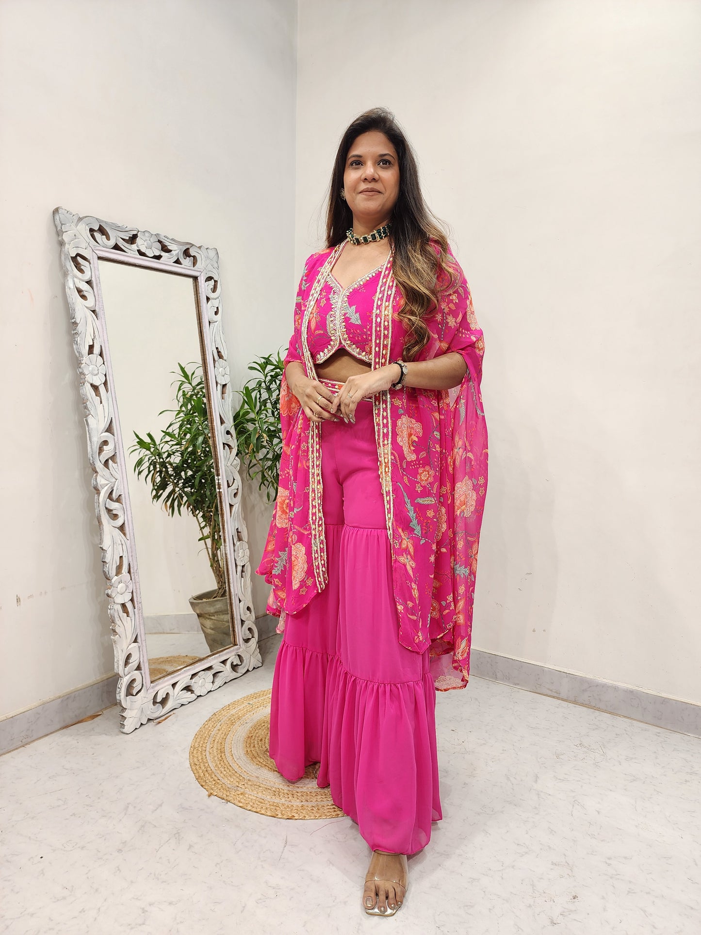 Ravishing floral pink alia cut garara dress