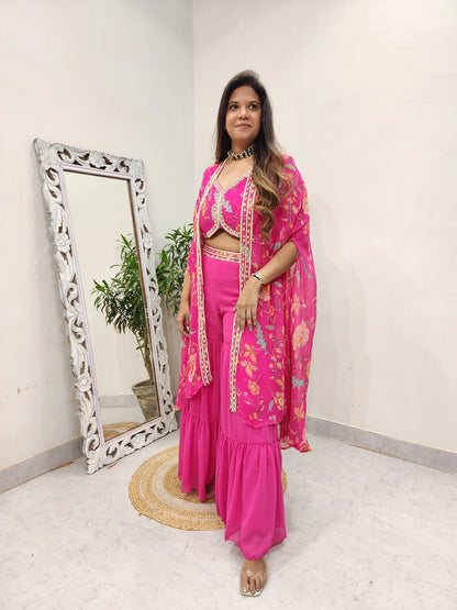 Ravishing floral pink alia cut garara dress