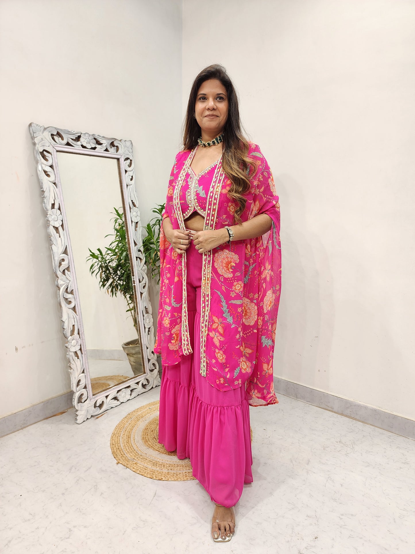 Ravishing floral pink alia cut garara dress