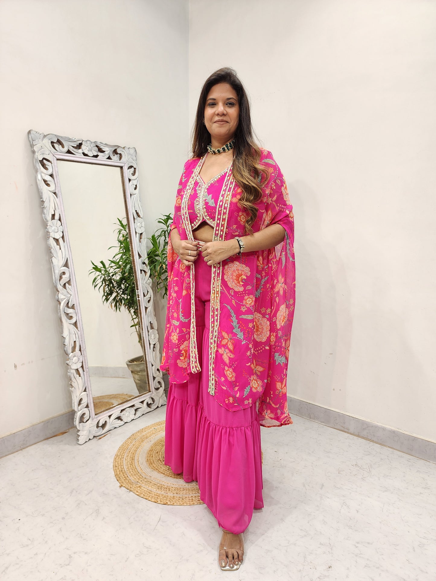 Ravishing floral pink alia cut garara dress