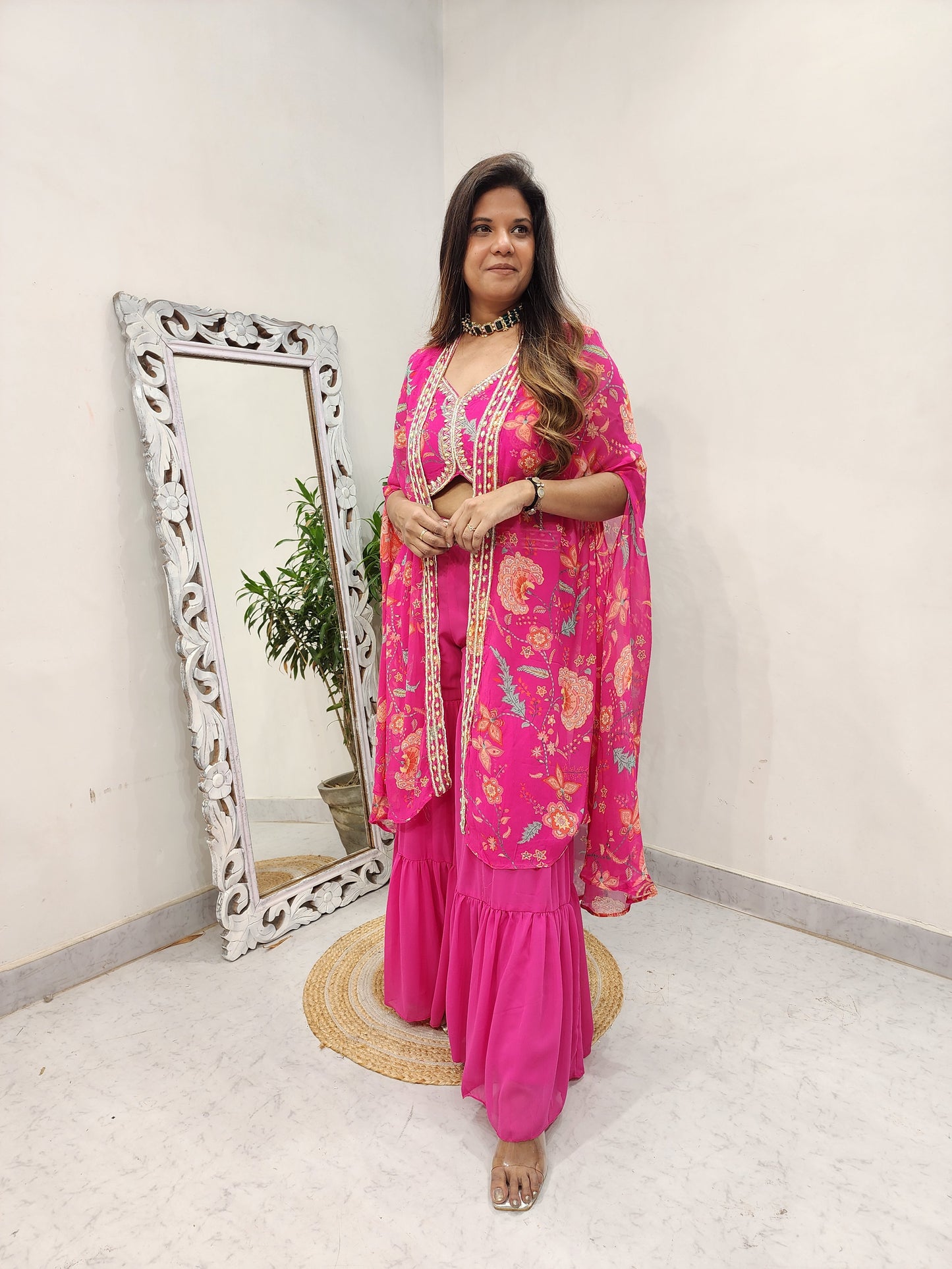 Ravishing floral pink alia cut garara dress