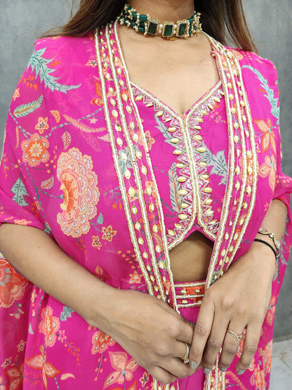 Ravishing floral pink alia cut garara dress