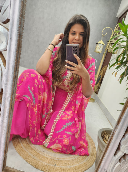 Ravishing floral pink alia cut garara dress