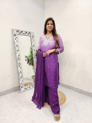 SHADES OF PURPLE OMBRE EMBROIDED PLAZO SUIT