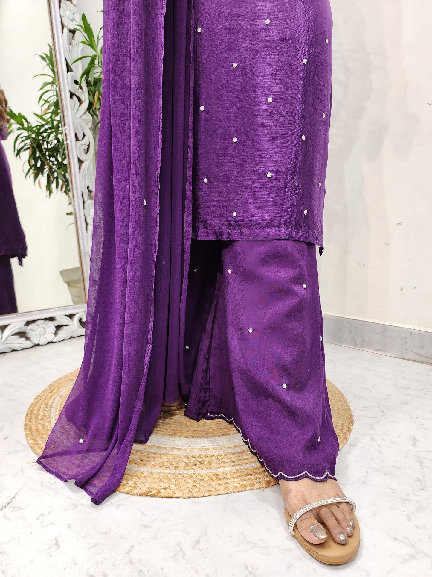 Shades of purple ombre embroided plazo suit