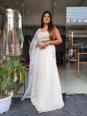 OFF WHITE SEQUENCE EMBROIDERED LEHENGA WITH ORGANZA DUPATTA