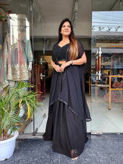 BLACK EMBROIDED 3PC INDO-WESTERN DRESS