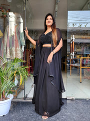 BLACK EMBROIDED 3PC INDO-WESTERN DRESS