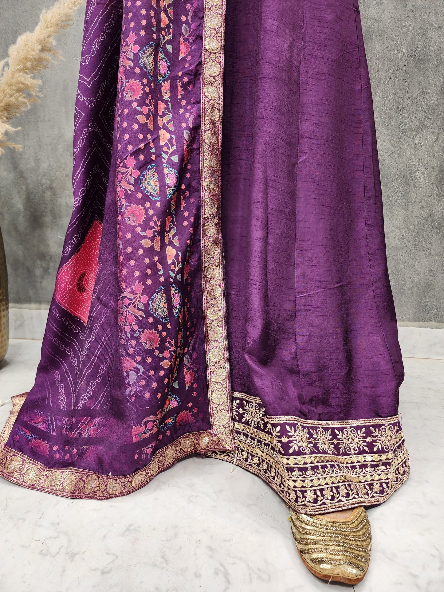 SANA V NECK ANRAKALI MAXI GOWN WITH FLORAL DUPATTA