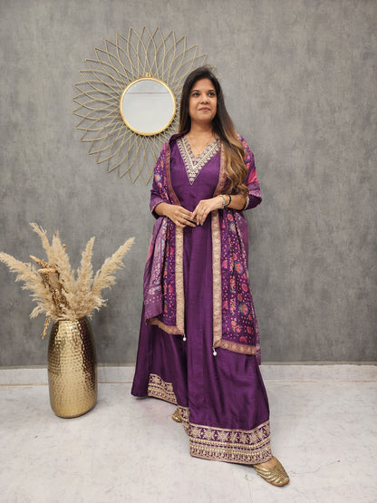 SANA V NECK ANRAKALI MAXI GOWN WITH FLORAL DUPATTA