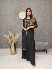 BLACK SIDE ATTACHED DUPATTA EMBROIDED MAXI GOWN