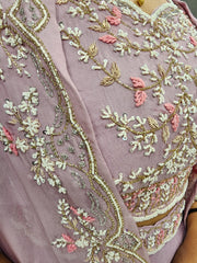 ONION PINK EMBROIDED COWL DRESS WITH CAPE