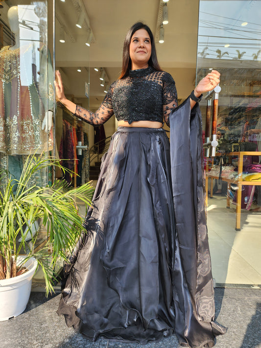 Glamrous black jimmy choo cocktail lehenga