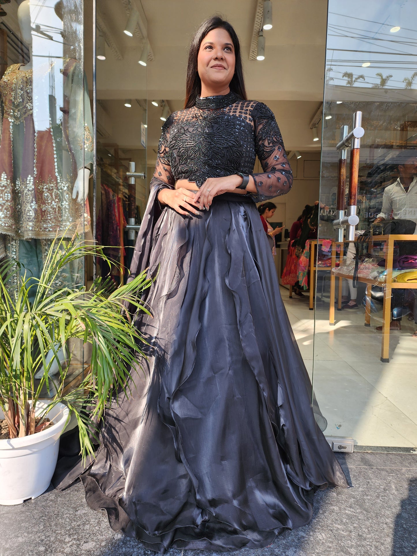 Glamrous black jimmy choo cocktail lehenga