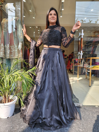 Glamrous black jimmy choo cocktail lehenga