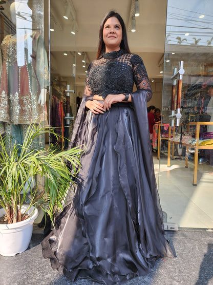 Glamrous black jimmy choo cocktail lehenga