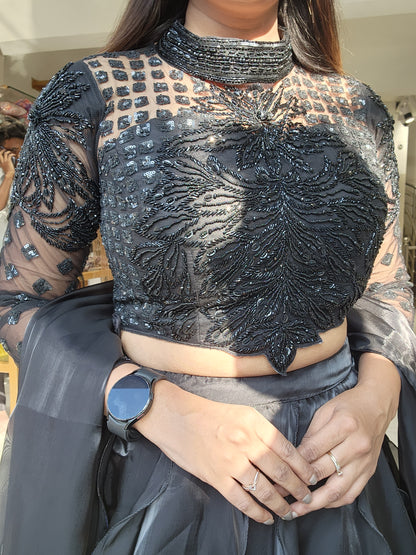 Glamrous black jimmy choo cocktail lehenga