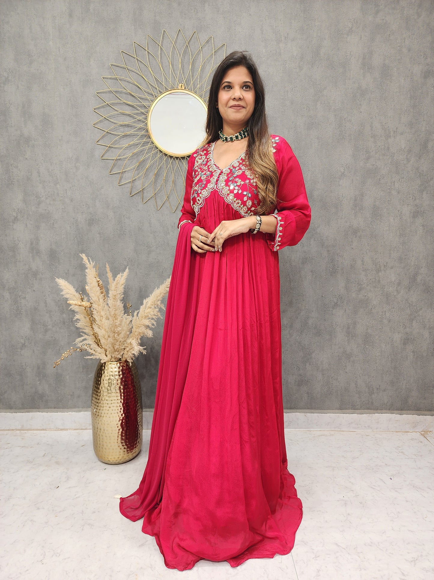 KAYNATH RED ALIA CUT MAXI GOWN