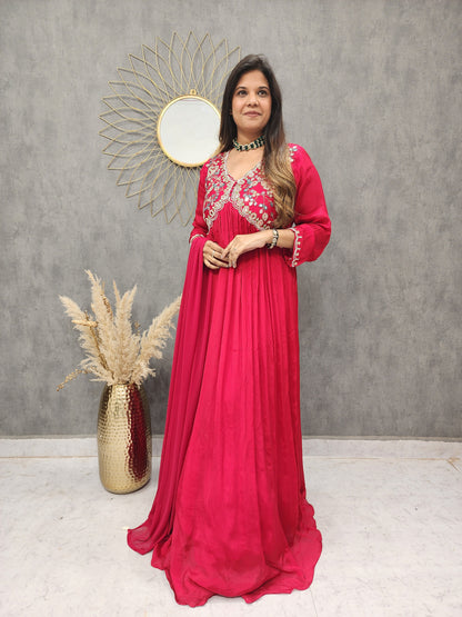 KAYNATH RED ALIA CUT MAXI GOWN