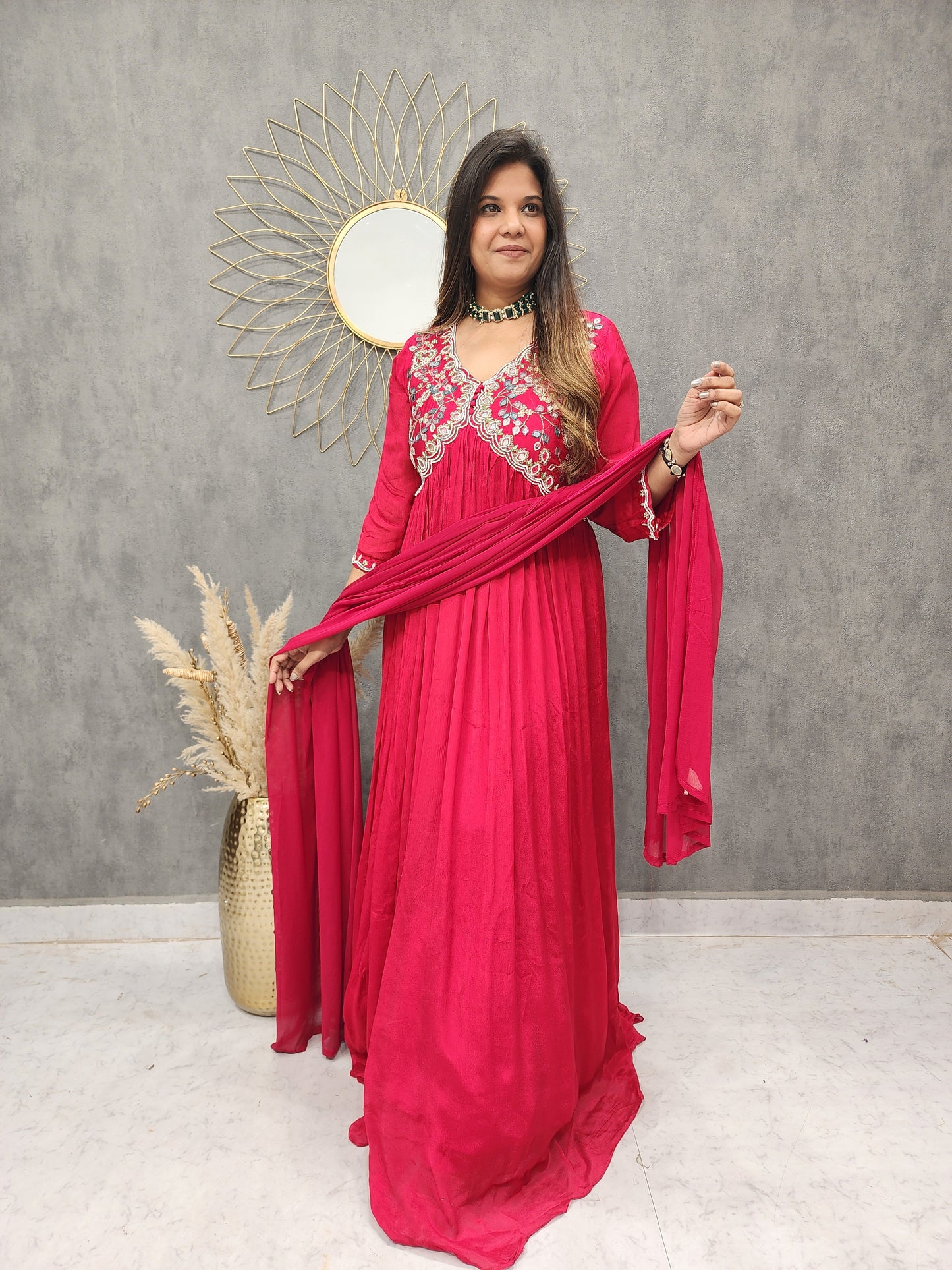 KAYNATH RED ALIA CUT MAXI GOWN