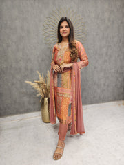 ZARI TISSUE RUST EMBROIDED STRAIGHT PANT SUIT