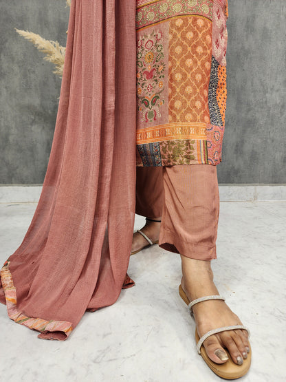 ZARI TISSUE RUST EMBROIDED STRAIGHT PANT SUIT