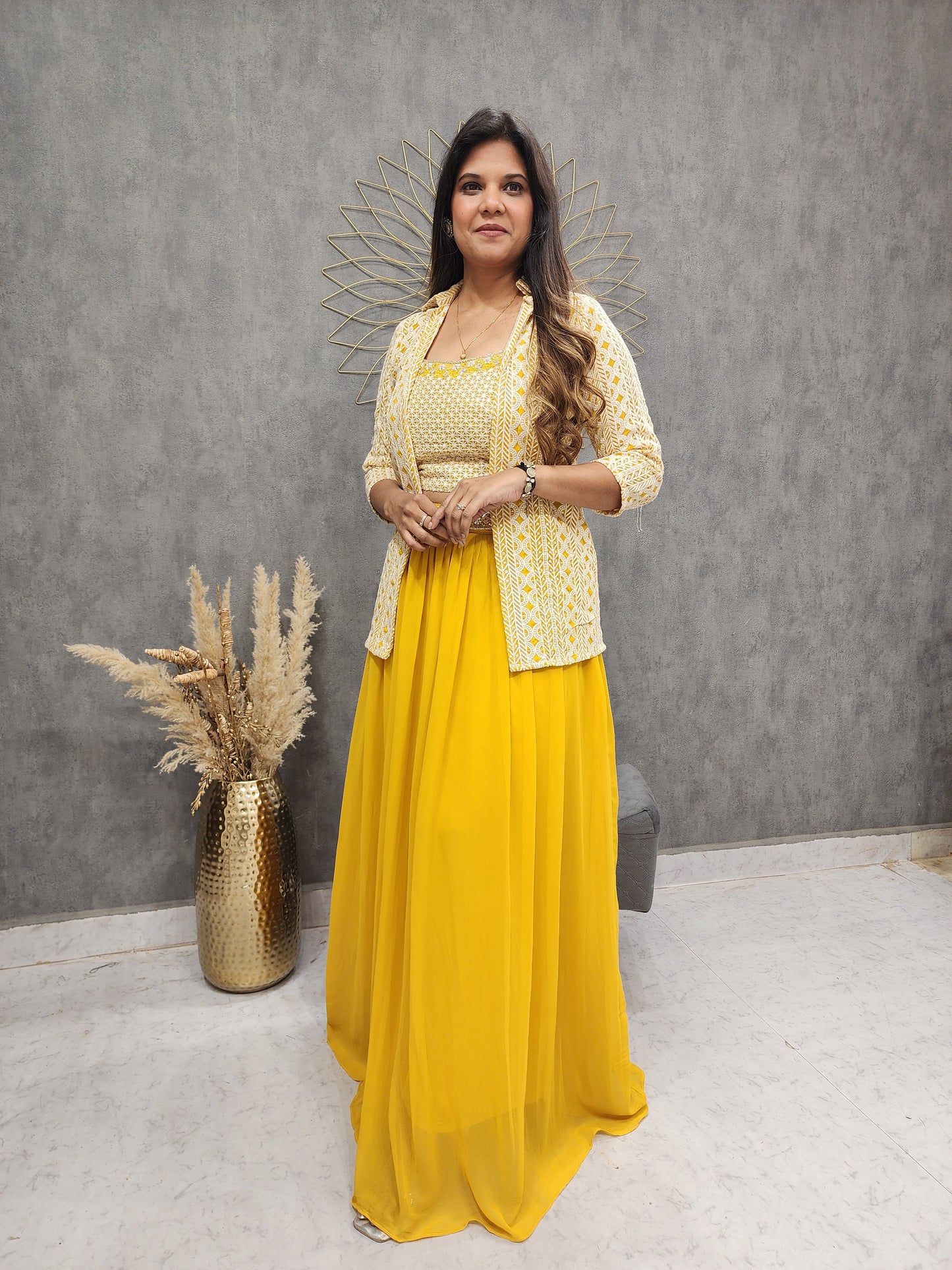 MUSTARD YELLOW 3PC INDO-WESTERN DRESS