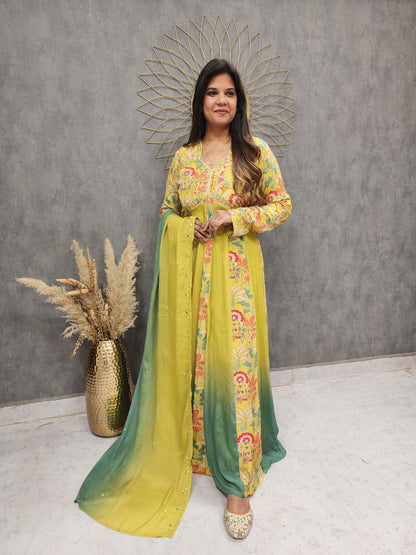 ASH LIME GREEN FLORAL EMBROIDED ANARKALI MAXI GOWN