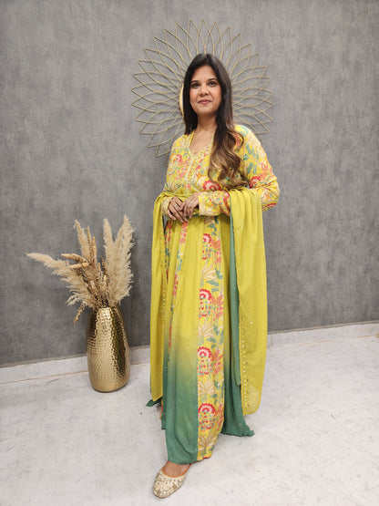 ASH LIME GREEN FLORAL EMBROIDED ANARKALI MAXI GOWN