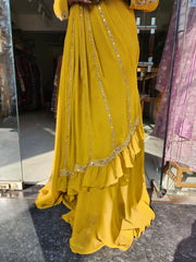 HALDI YELLOW EMBROIDED MAXI GOWN WITH CHOCKER AND BELT