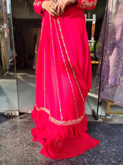 CHERRY RED EMBROIDED MAXI GOWN WITH CHOCKER AND BELT