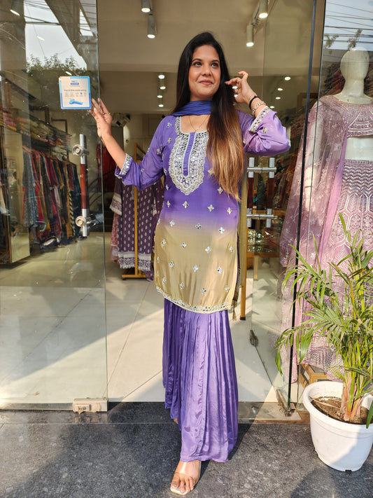 PURPLE SHADED EMBROIDERED GARARA SET