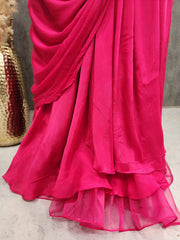 RUTBA HOTPINK EMBROIDED DRAPE MAXI GOWN