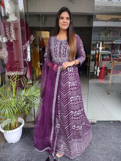 Heer wine embroided maxi gown