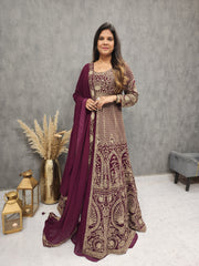 WINE CENTRE SLIT EMBROIDED INDO-WESTERN SUIT