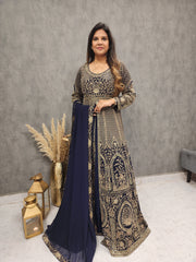 BLUE CENTRE SLIT EMBROIDED INDO-WESTERN SUIT