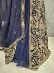 BLUE CENTRE SLIT EMBROIDED INDO-WESTERN SUIT