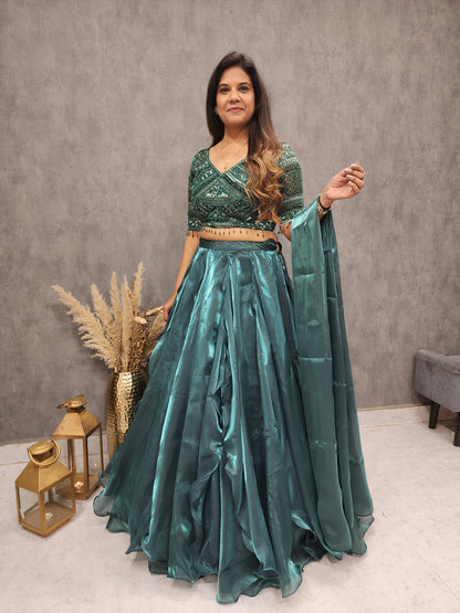 BEADS METALLIK GREEN JIMMY JOO DESIGNER LEHENGA